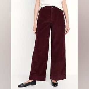 Old Navy Womens High-Waisted Corduroy Wide-Leg Burgundy Pants Size 14 NWT